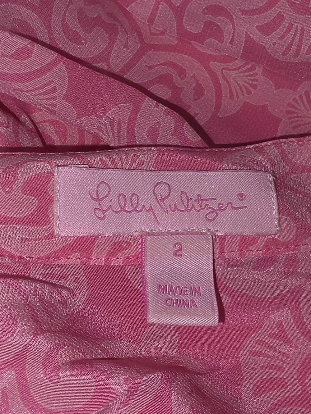 Lilly Pulitzer Pink Patterned Boatneck Puff 3/4 Sleeve Blouse Women's Size 2